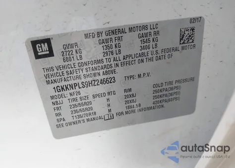 2017 GMC Acadia Denali z USA, uszkodzony, nr VIN 1GKKNPLS9HZ246623